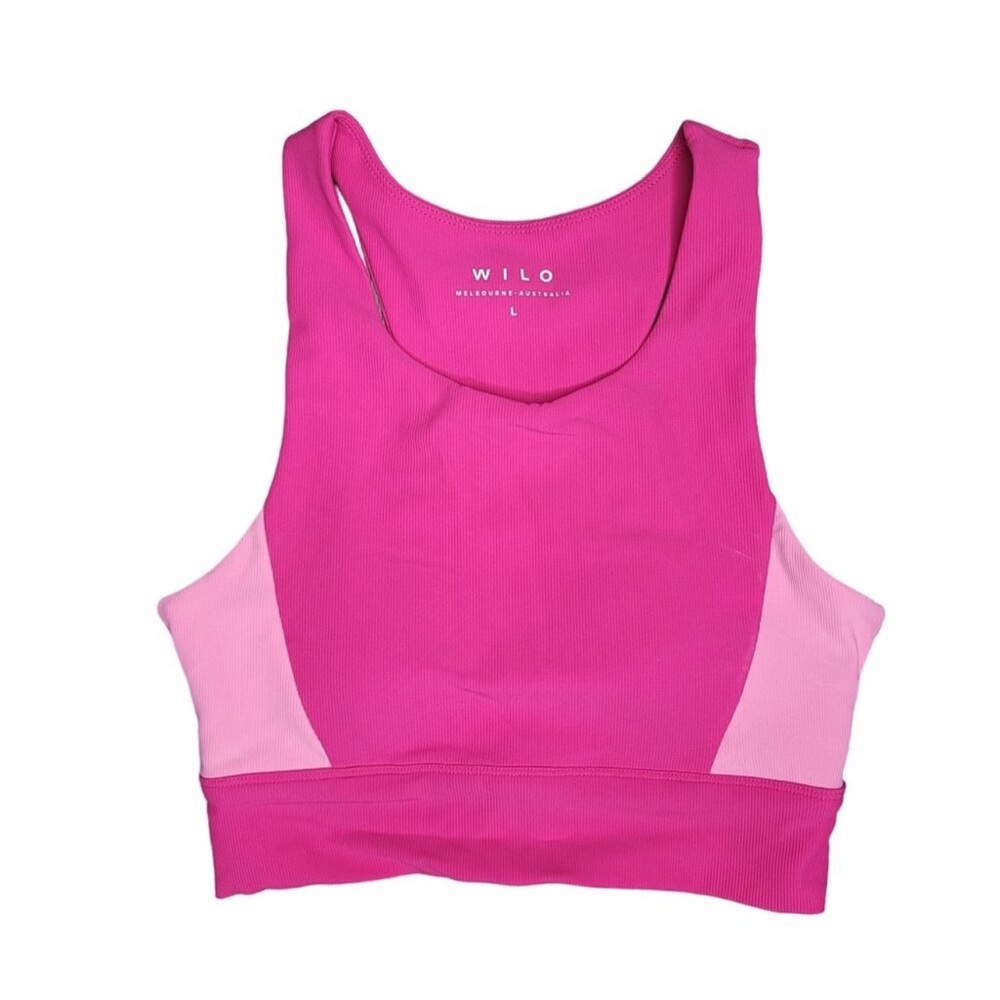 Wilo Pink Colorblock Sports Bra racer back crop Top - Large